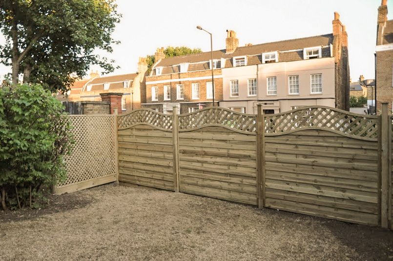 wide angle view of garden fence